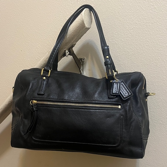 Coach Handbags - Coach Poppy East West Black Leather Shoulder Bag